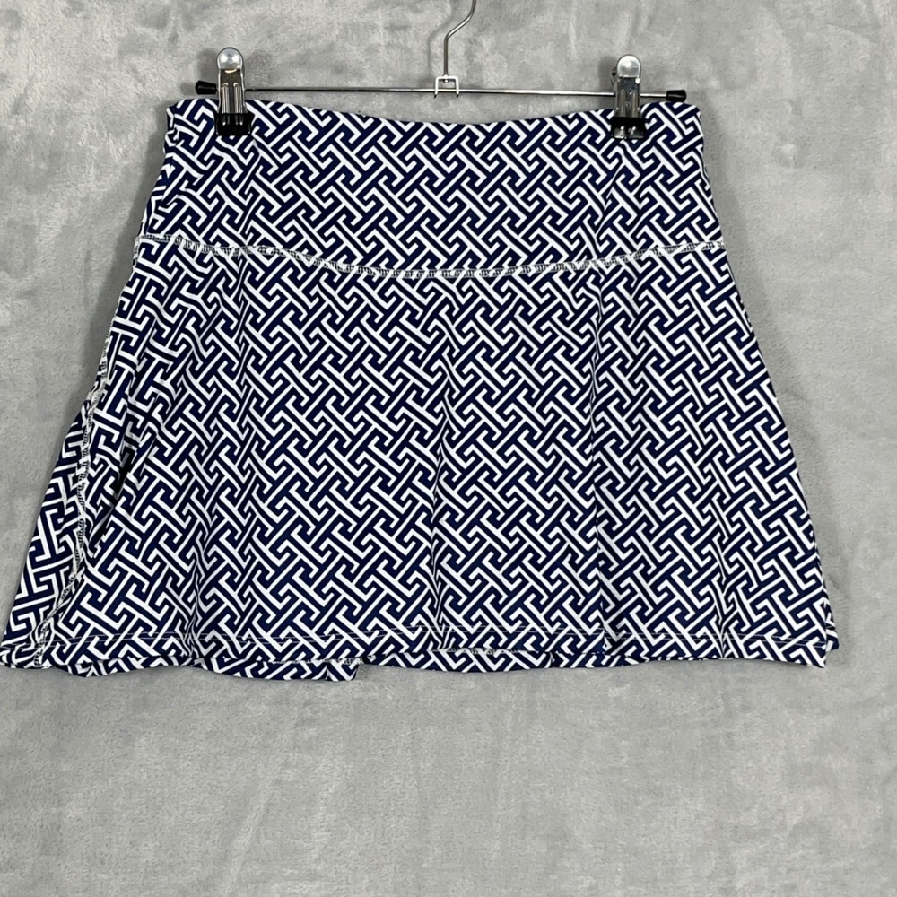 X by Gottex Womens Skort Medium Navy Blue Greek Key Ruffle Active Tennis Golf